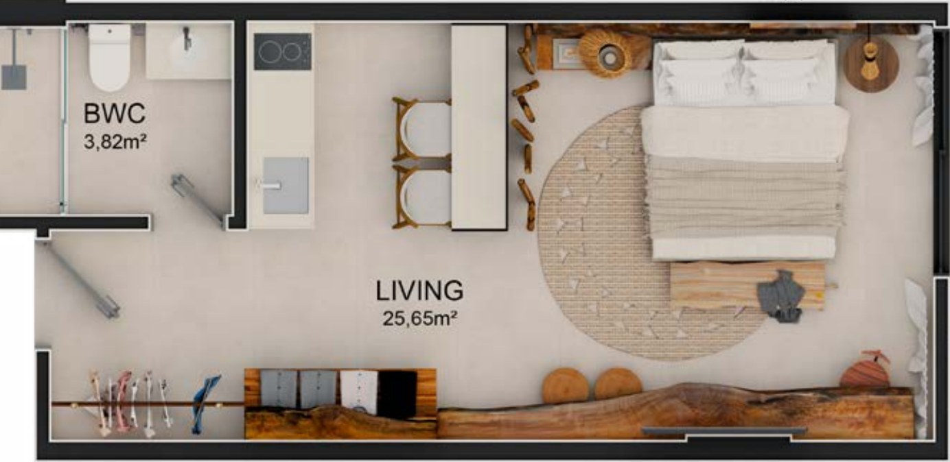 Planta do studio de 34 m²