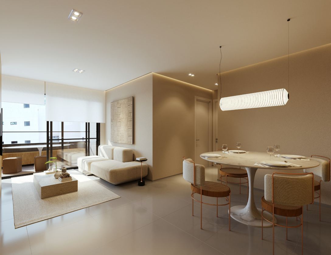 Estar e jantar do apartamento de 2 quartos