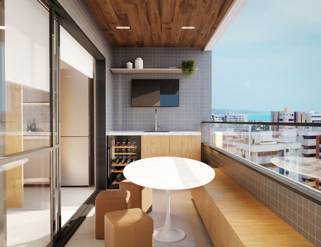 Varanda de apartamento de 2 quartos com vista para a cidade