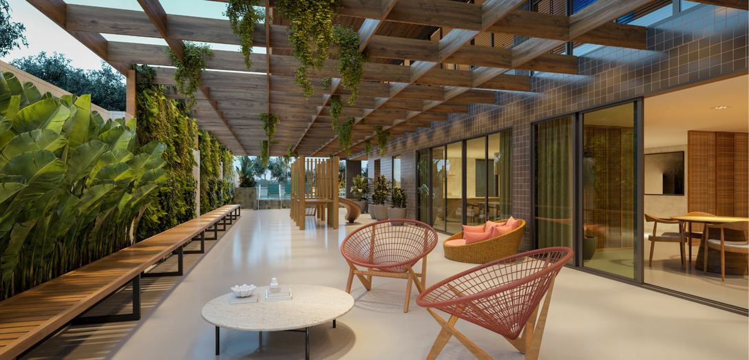 Lounge integrado ao paisagismo