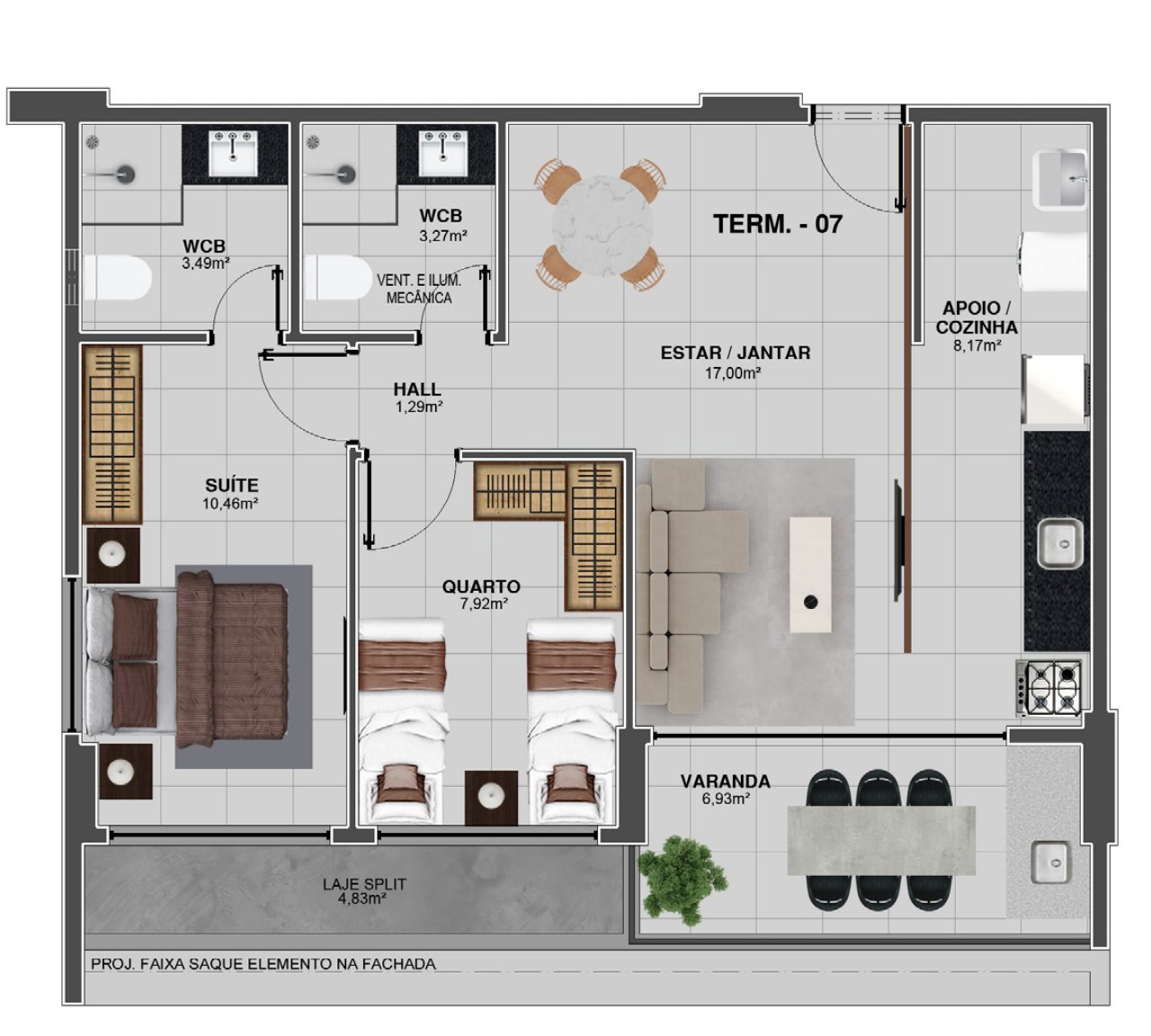 Planta do apartamento de 2 quartos, final 07