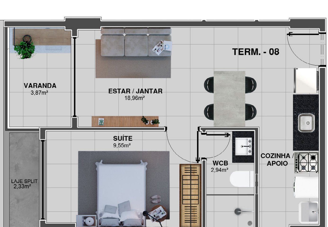 Planta do quarto e sala com suíte, final 08