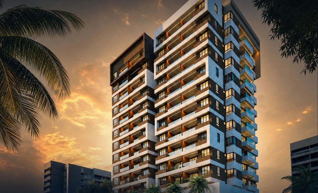 Prédio residencial ao pôr do sol