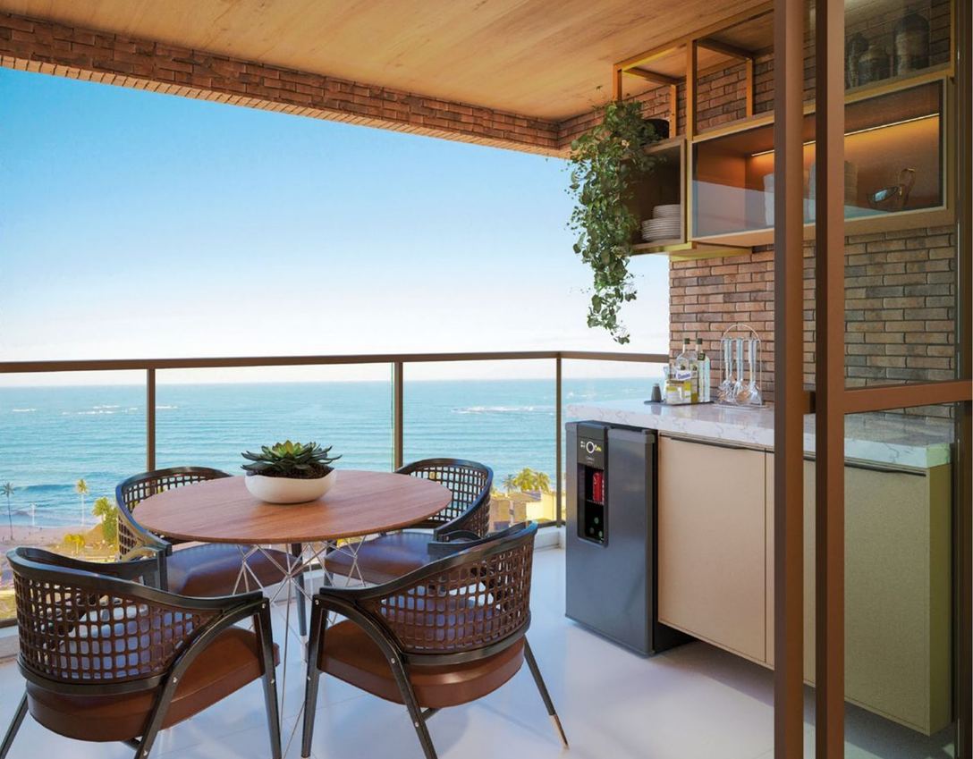 Varanda do apartamento de 2 quartos com vista para o mar